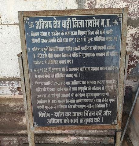 Shri Adinath Digamber Jain Mandir, Badi, District - Raisen (M.P.) image 1